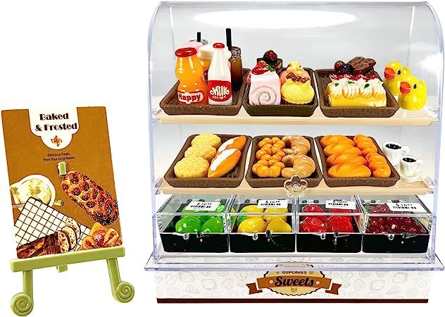 Amazon.com: 86 Pieces Miniature Bakery Case Cake Stand Display Cabinet with Food Set Mini Plastic Counter Dessert Donuts for 1:12 Doll House Store Scene Decoration Gift Dollhouse Bread Shop Model Playhouse : Toys & Games