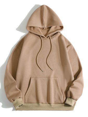 Solid Drawstring Pocket Front Hooded Sweatshirt | SHEIN USA