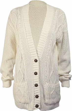 Purple Hanger Women's Long Sleeve Cable Knit Chunky Cardigan Cream ore