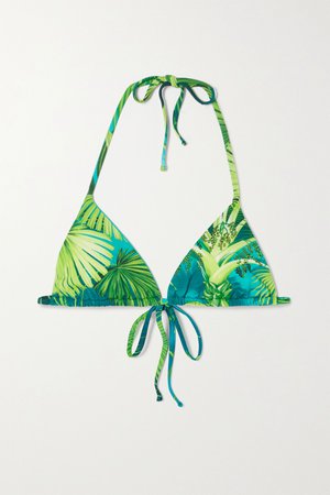 Green Printed triangle bikini top | Versace | NET-A-PORTER