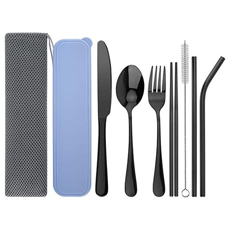 Amazon.com | Travel Utensils, Tifanso Reusable Utensils with Case, Portable Travel Camping Cutlery Set, 9-Piece including Knife Fork Spoon Chopsticks Cleaning Brush Metal Straws, Stainless Steel Flatware Set: Flatware