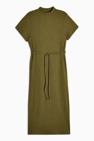 Khaki Tie Waist Midi Dress | Topshop