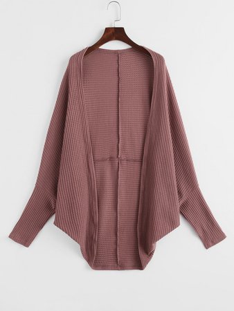 [33% OFF] 2020 Open Front Textured Dolman Sleeve Cardigan In DEEP RED | ZAFUL