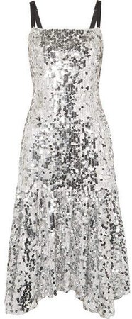 Paillette-embellished Tulle Midi Dress - Silver