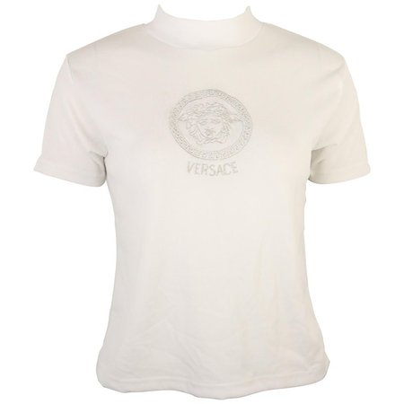 Gianni Versace Jeans Couture White Cotton "Medusa" Mock Neck Cropped Top For Sale at 1stdibs