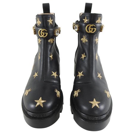 Gucci 2019 Gold Embroidered Bee and Stars Chunky Ankle Boots
