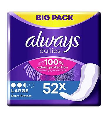 Always Dailies Extra Protect Panty Liners Large x 52 - Boots