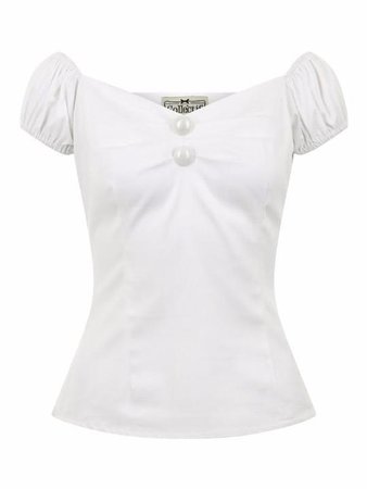 Collectif Dolores 1950s Vintage Style White Gypsy Top – Cherry Red Vintage