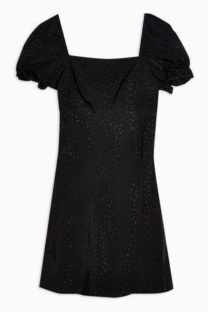 PETITE Black Jacquard Mini Square Neck Tea Dress | Topshop black