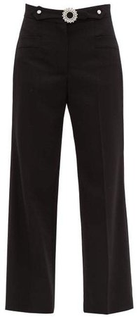 Crystal Embellished Tailored Wool Blend Trousers - Womens - Black