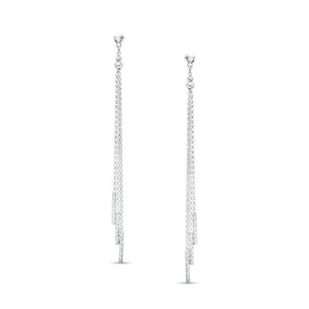 Diamond-Cut Triple Bar and Chain Drop Earrings in Sterling Silver