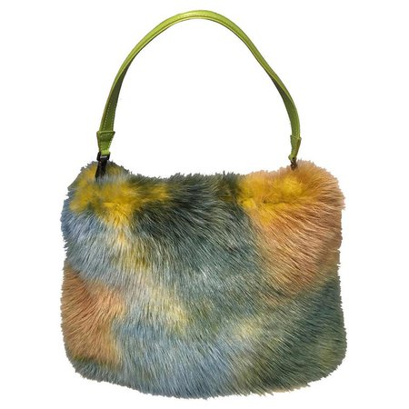 RARE Givenchy Vintage Multicolor Green Mink Fur Convertible Handbag Clutch For Sale at 1stdibs