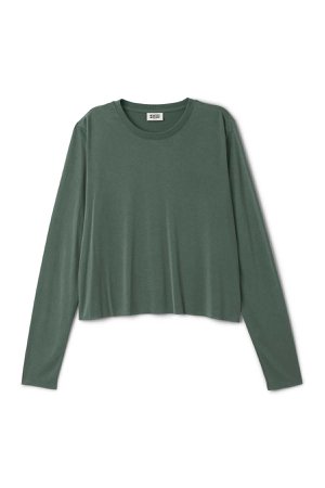 Cropped Long Sleeve T-Shirt - Dark Green - Tops - Weekday GB