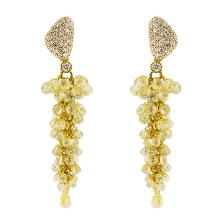 Jona Fancy Yellow and White Diamond 18 Karat Yellow Gold Cluster Earrings