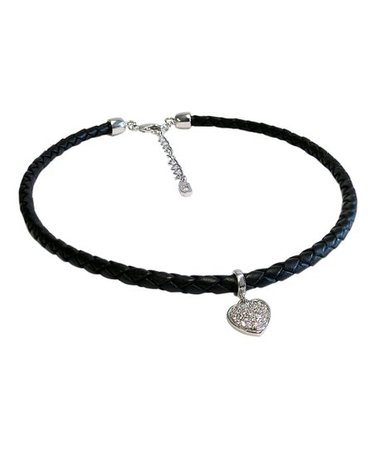 Liza Schwartz Jewelry Choker Heart Necklace Black Leather
