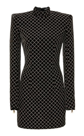 Glitter Grid Short Velvet Dress by Balmain | Moda Operandi