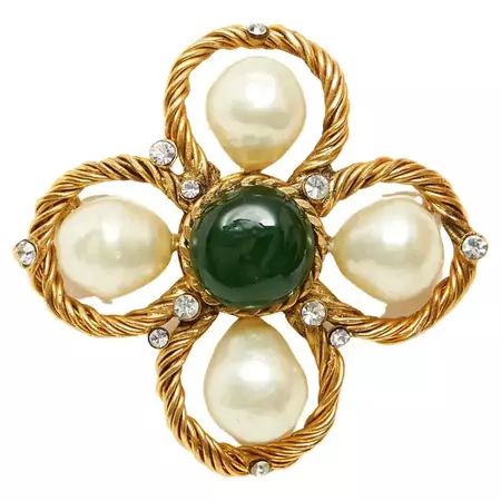 1995 Haute Couture Lucky Clover Chanel Brooch by Gripoix For Sale at 1stDibs