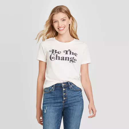 Women's Be The Change Short Sleeve Graphic T-Shirt - White : Target