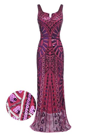 Retro Stage Purple 1920s Sequined Maxi Dress