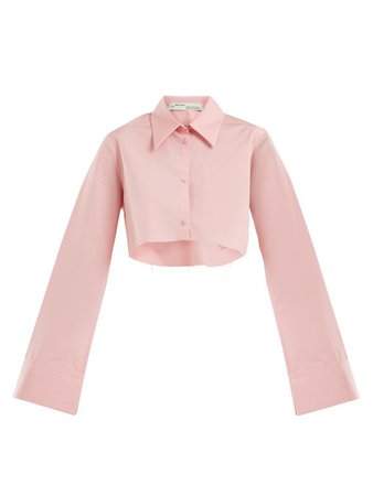 Off-White Point-collar cotton cropped shirt Light-pink Womens Clothing Tops [1201604] - $139.66 : Off-White Los Angeles Outlet, All Styles Save Up To 26%