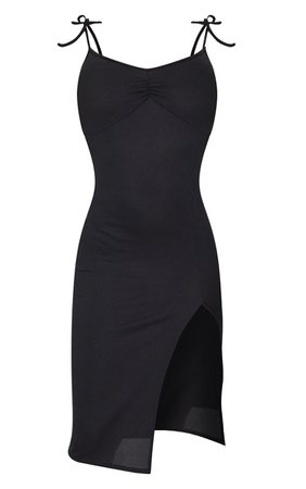 Black Rib Tie Strappy Detail Midi Dress | PrettyLittleThing USA