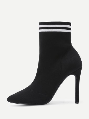 Striped Detail Court Heeled Ankle Boots