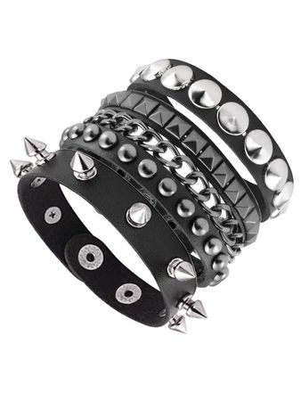 Manfnee Punk Gothic Bracelet Spike Rivet Cuff Bangle Metal Studded  Wristband Necklace Adjustable