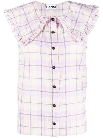 GANNI check-print sleeveless shirt - FARFETCH