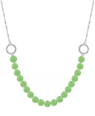 Macy's Dyed Green Jade & White Topaz (1-1/2 ct. t.w.) 18" Statement Necklace in Sterling Silver