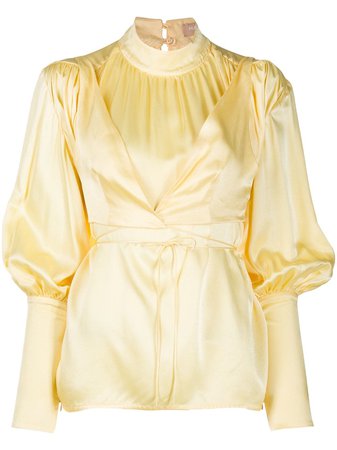 Shop yellow Materiel mock neck bell sleeve blouse with Express Delivery - Farfetch