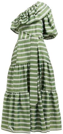Arden One Shoulder Striped Satin Maxi Dress - Womens - Green White