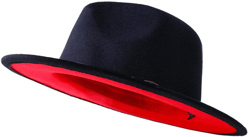 Amazon.com: Eric Carl QIUBOSS Trend Red Black Patchwork Wool Felt Jazz Fedora Hat Casual Men Women Leather Band Wide Brim Felt Hat: Clothing