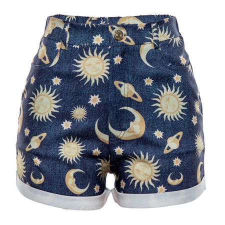 Soft Kitty Clothing | Celestial Print Denim Shorts