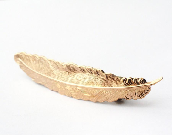 gold feather hair clip