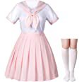 Amazon.com: Japanese School Girls JK Uniform Sailor White Pink Pleated Skirt Anime Cosplay Costumes with High Socks Set(SSF36) 3XL(Tag 4XL) : Clothing, Shoes & Jewelry