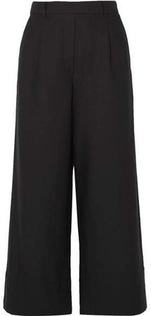Matteau - Cropped Summer Cotton And Linen-blend Wide-leg Pants - Black