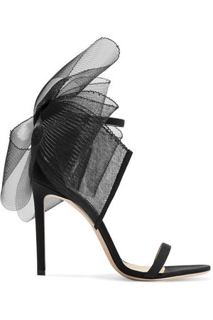 Jimmy Choo | Aveline 100 bow-embellished grosgrain sandals | NET-A-PORTER.COM