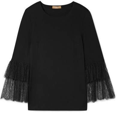 Lace-trimmed Stretch-jersey Top - Black