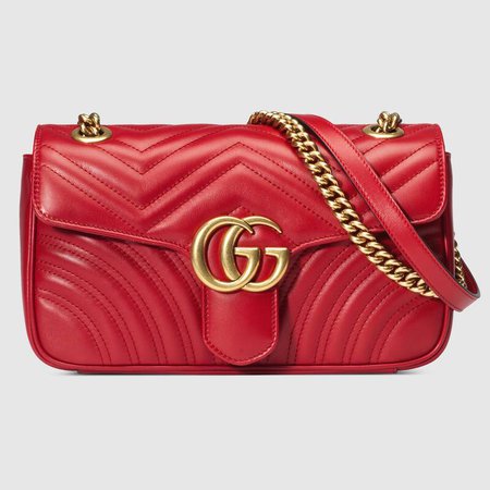 Hibiscus Red Leather GG Marmont Small Matelassé Shoulder Bag | GUCCI®