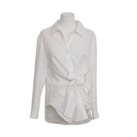 Self-Tie Bow Front Button-Down Shirt