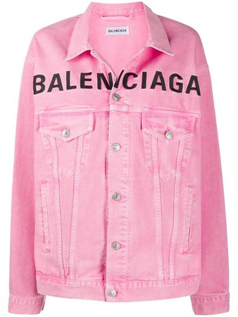 balenciaga printed pink denim jacket