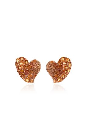 18k Gold Medium Wave Heart Earring In Orange Sapphire By Piranesi | Moda Operandi