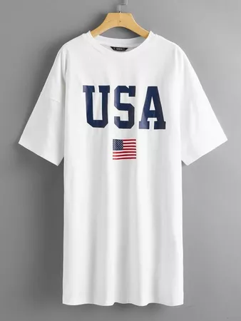 Drop Shoulder American Flag Tee Dress | SHEIN USA