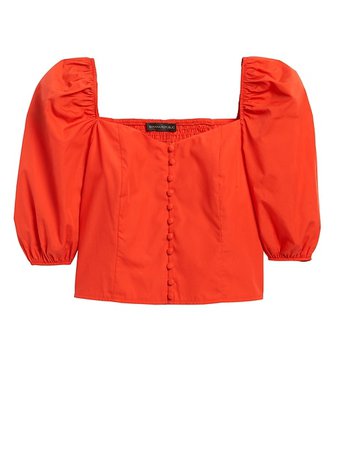 Square-Neck Puff-Sleeve Top | Banana Republic red