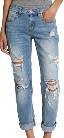 Boyfriend Jeans ( distressed light/medium wash)