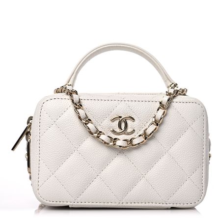 CHANEL Caviar Quilted Top Handle Vanity Case White