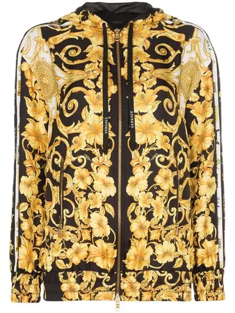Versace zip front baroque print hooded jacket