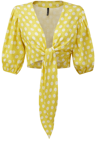 yellow polka dot pouf sleeve blouse