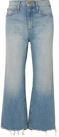 The Rider Cropped Frayed High-rise Wide-leg Jeans - Light denim