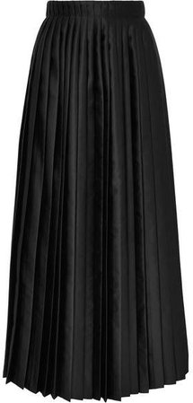 Pleated Satin Maxi Skirt - Black